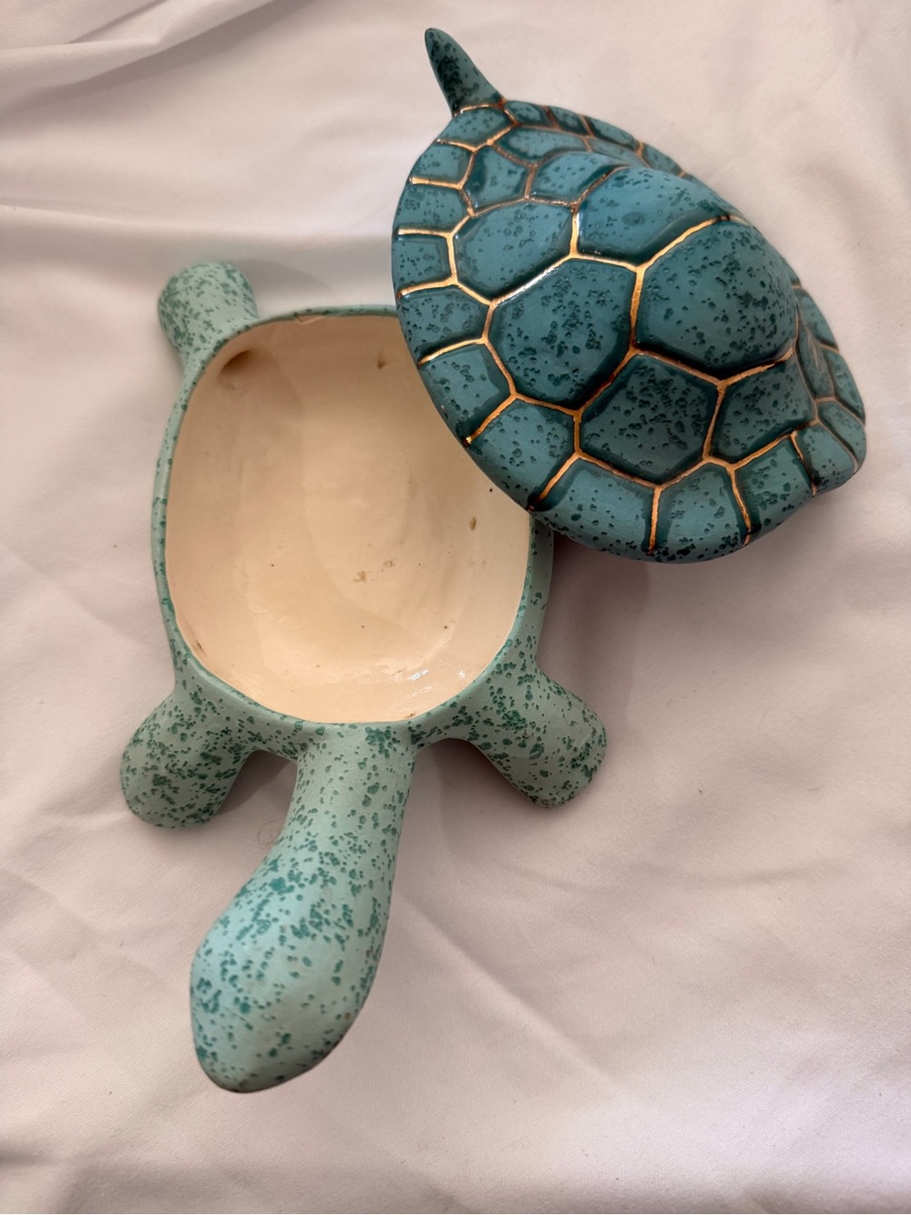 Turtle Ceramic Dish - Teal Green gold Decorative, trinket, jewelry box